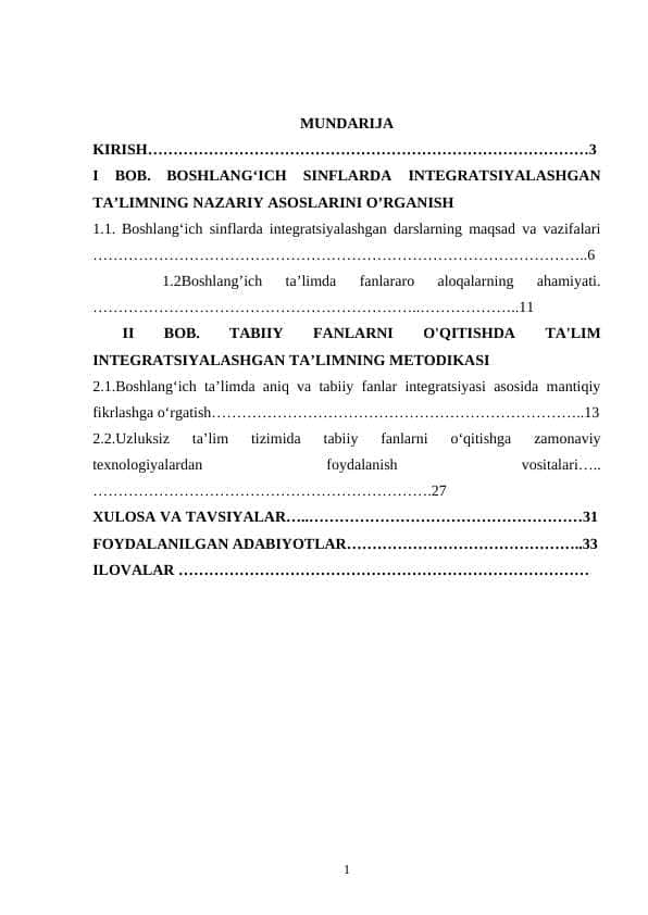 TABIIY FANLARNI OʻQITISHDA TAʼLIM INTEGRATSIYASI