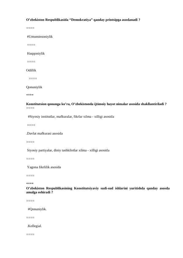 Test Konstitutsiya haqida