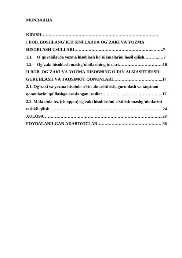 YOZMA HISOBLASH ALGORITMINI OʻRGATISH