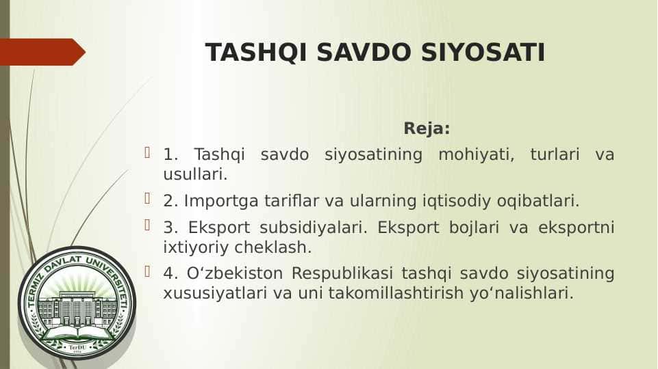 TASHQI SAVDO SIYOSATI