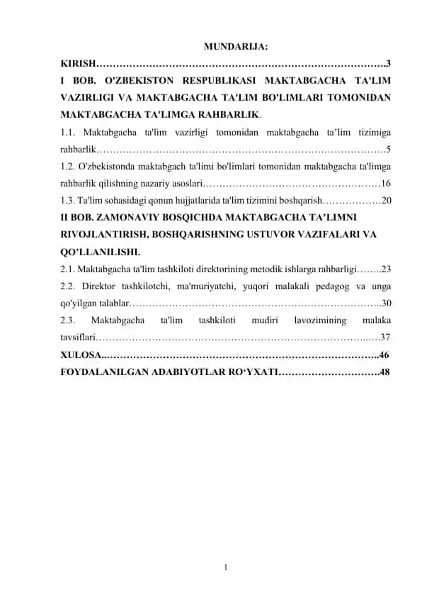Zamonaviy bosqichda maktabgacha ta’limni rivojlantirish va boshqarishning ustuvor vazifalari