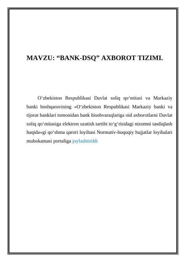 “BANK-DSQ” AXBOROT TIZIMI.