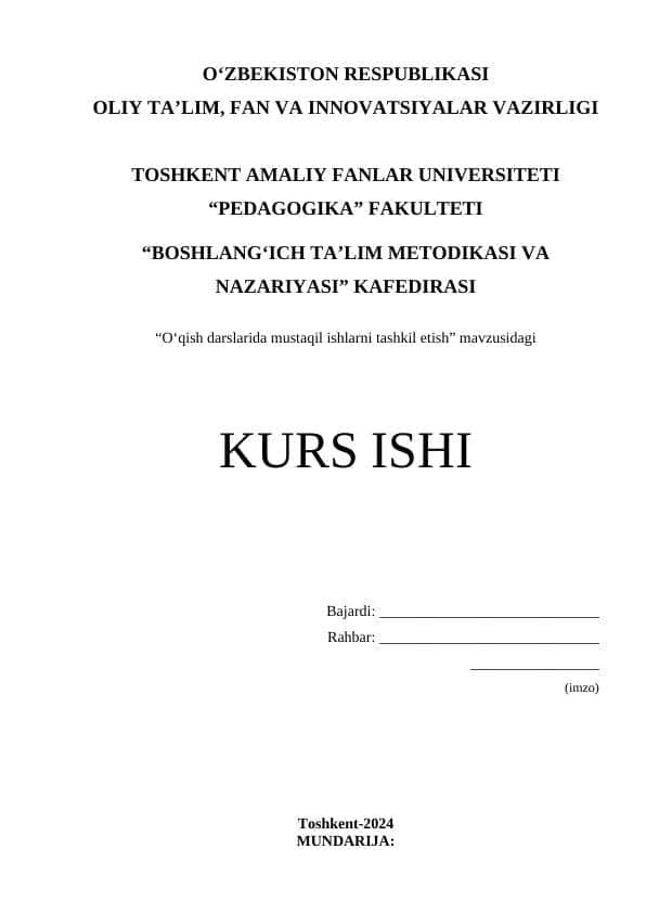 O‘qish darslarida mustaqil ishlarni tashkil etish