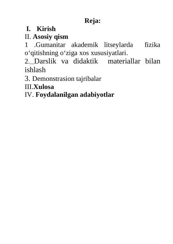 Gumanitar akademik litseylarda fizika o‘qitishning o‘ziga xos xususiyatlari.