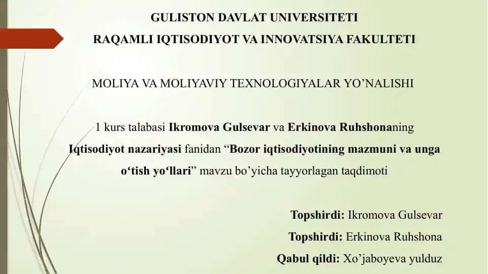 Bozor iqtisodiyotining mazmuni va unga oʻtish yoʻllari taqdimoti
