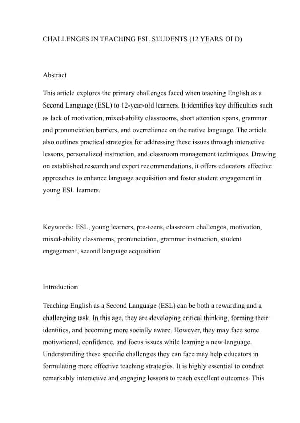 CHALLENGES IN TEACHING ESL STUDENTS (12 YEARS OLD)