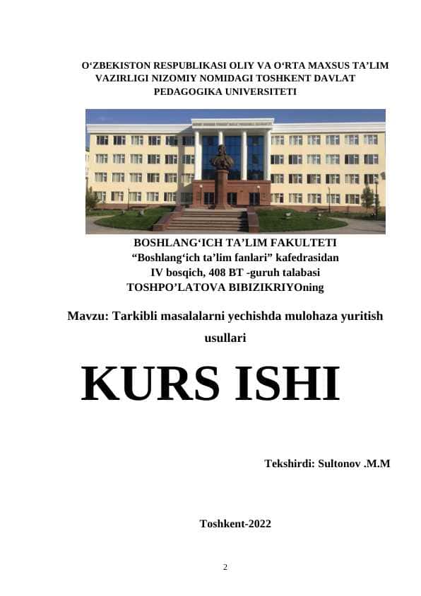 Tarkibli masalalarni yechishda mulohaza yuritish usullari