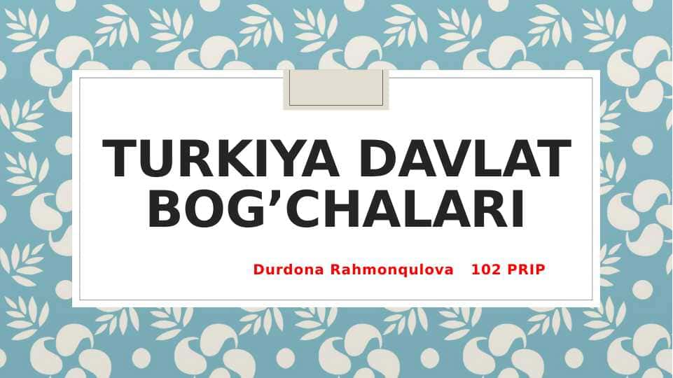 TURKIYA DAVLAT BOG’CHALarI