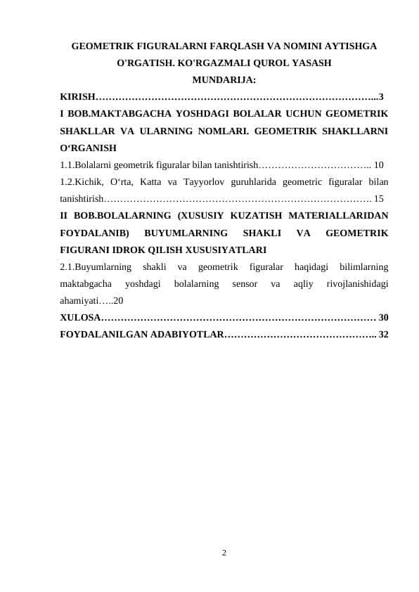 GEOMETRIK FIGURALARNI FARQLASH VA NOMINI AYTISHGA O'RGATISH. KO'RGAZMALI QUROL YASASH