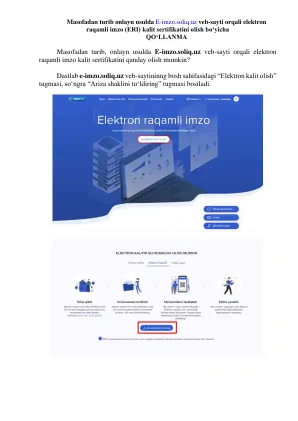 E-Imzo Kalit Sertifikati Olish Bo'yicha Qo'llanma