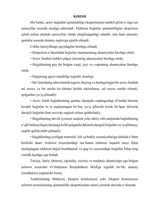 Arxiv hujjatlari qimmatliligi ekspertizasi