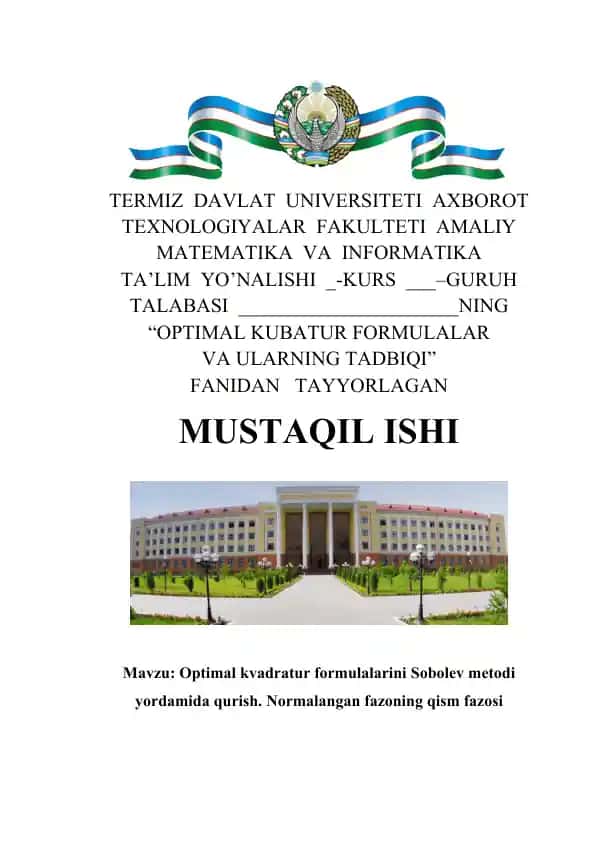 Optimal kvadratur formulalari