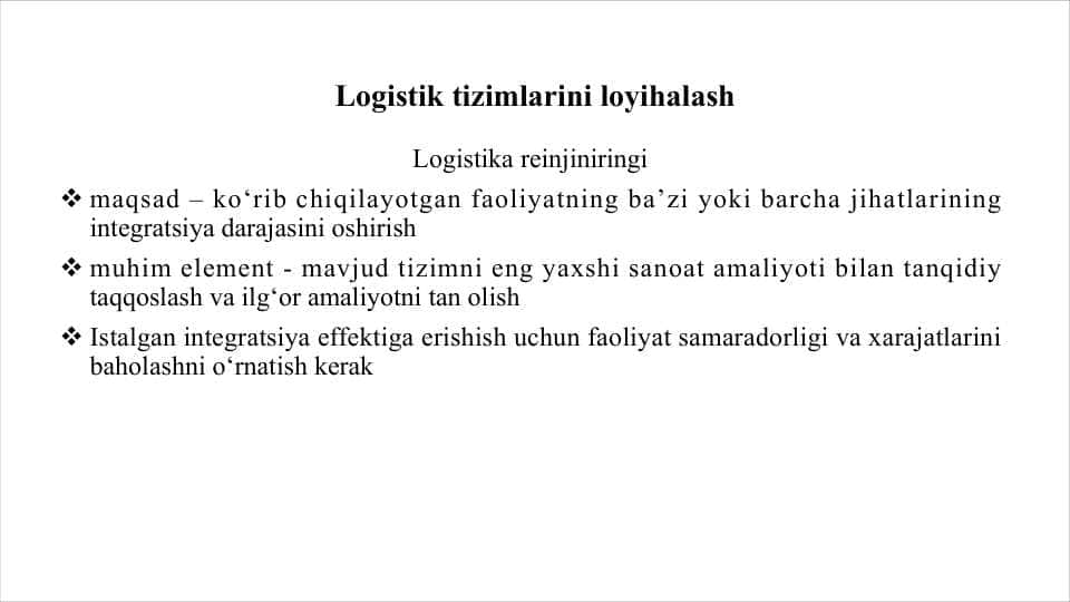 Logistik tizimlarini loyihalash