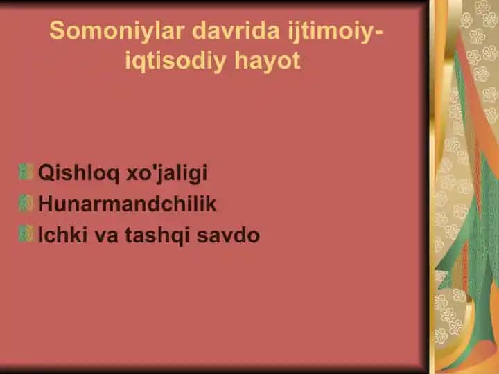 Somoniylardavrida Iqtisodiy Hayot
