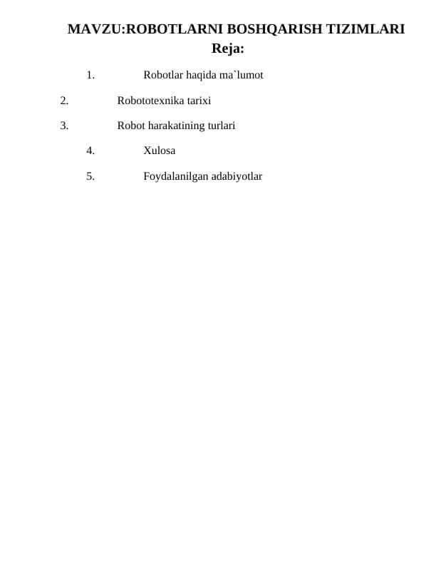 ROBOTLARNI BOSHQARISH TIZIMLARI