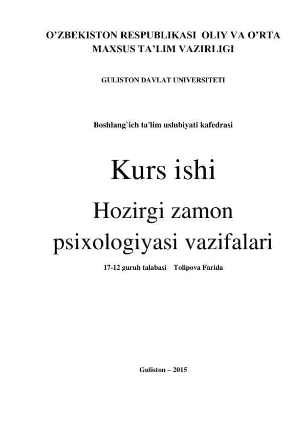 Hozirgi zamon psixologiyasi vazifalari