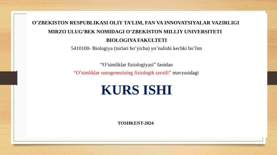 O’simliklar ontogenezining fiziologik tavsifi