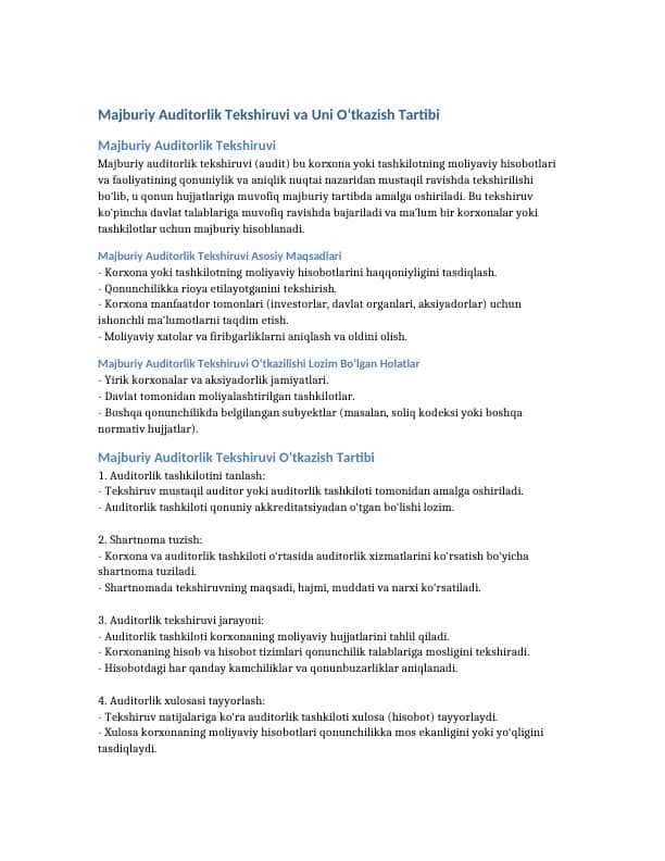 Majburiy auditorlik tekshiruvi va uni o‘tkazish tartibi