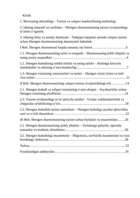 Yevropa mamlakatlarida qabul qilingan "Shengen" shartnomasining xalqaro turizm rivojlanishidagi oʻrni