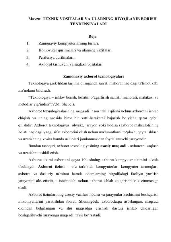 TEXNIK VOSITALAR VA ULARNING RIVOJLANIB BORISH
