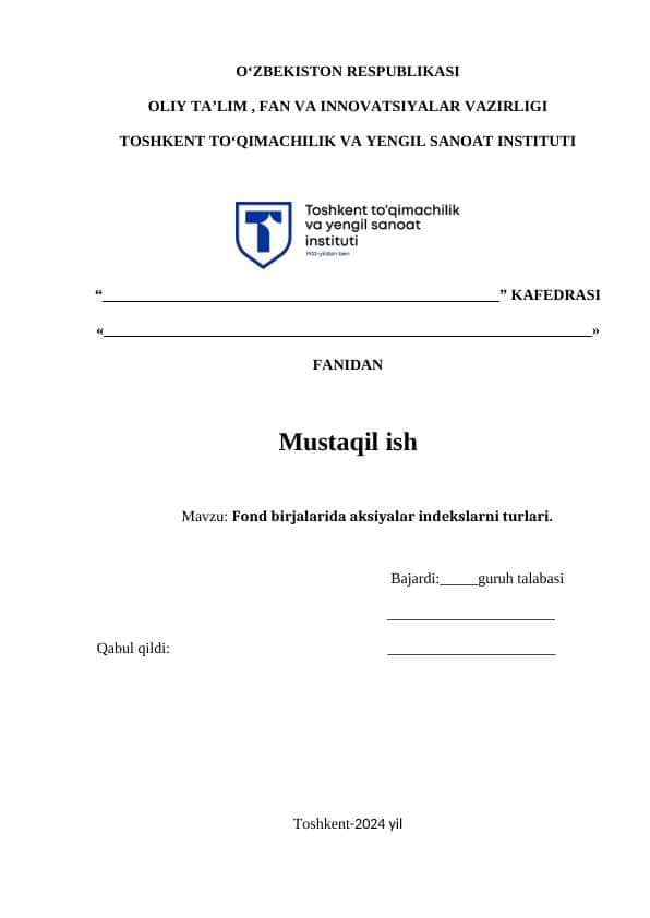 Fond birjalarida aksiyalar indekslarni turlari.