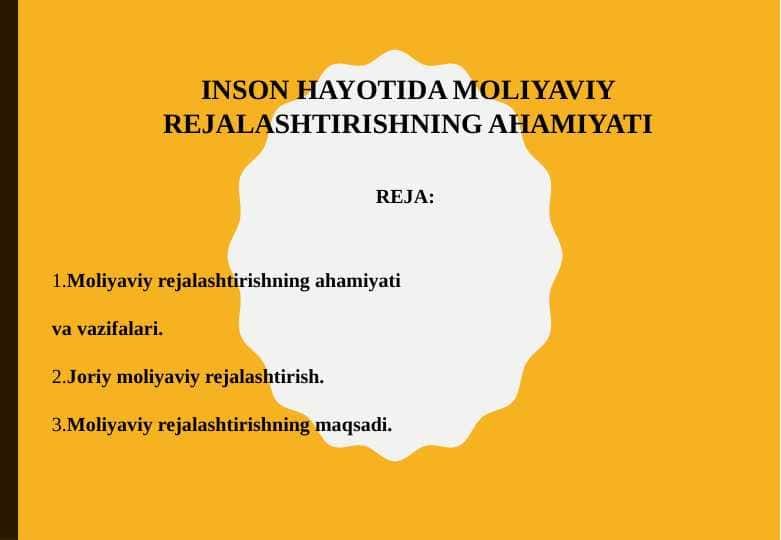 INSON HAYOTIDA MOLIYAVIY REJALASHTIRISHNING AHAMIYATI