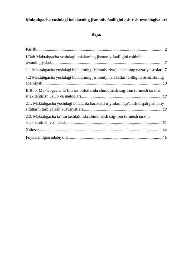 Maktabgacha yoshdagi bolalarning jismoniy faolligini oshirish texnologiyalari