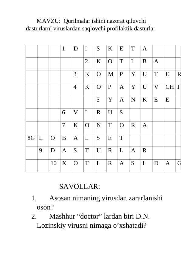 Qurilmalar ishini nazorat qiluvchi dasturlarni viruslardan saqlovchi profilaktik dasturlar