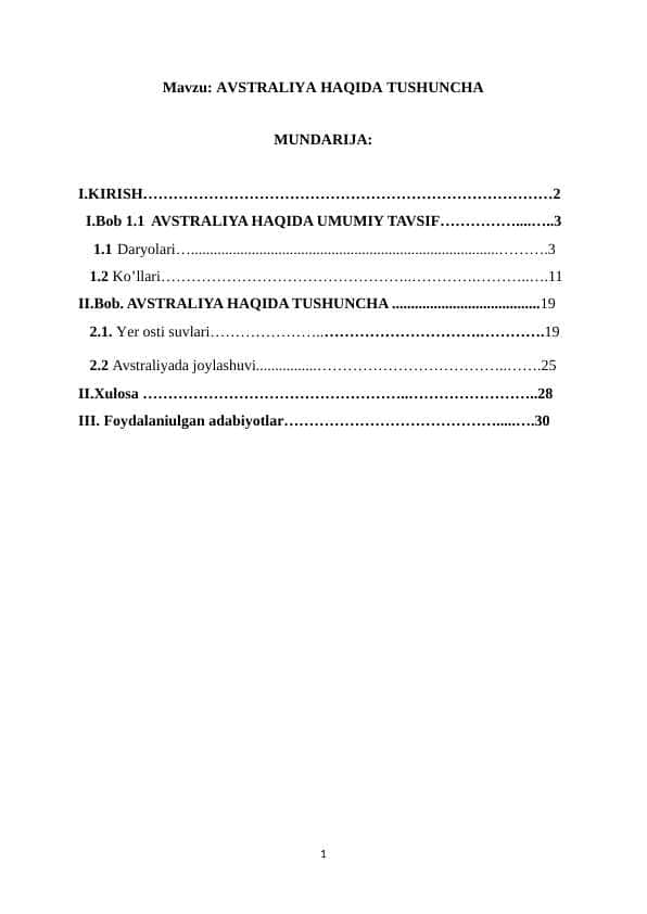 AVSTRALIYA HAQIDA TUSHUNCHA