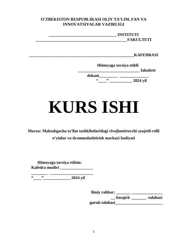 Maktabgacha ta’lim tashkilotlaridagi rivojlantiruvchi 2syujetli-rolli o’yinlar va drammalashtirish markazi faoliyati
