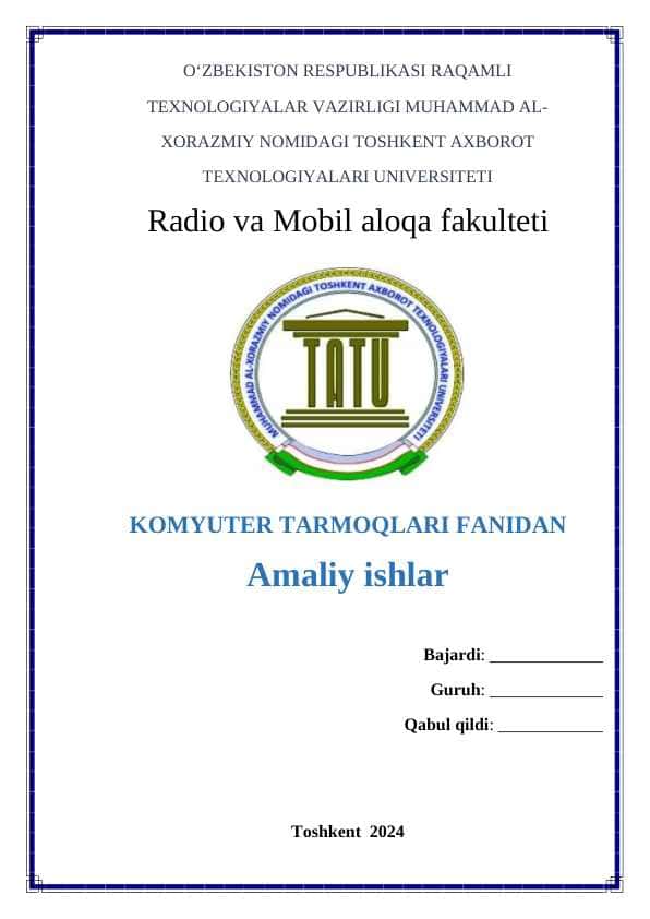 Kompyuter tarmoqlar fanidan amaliy ishlar | Cisco