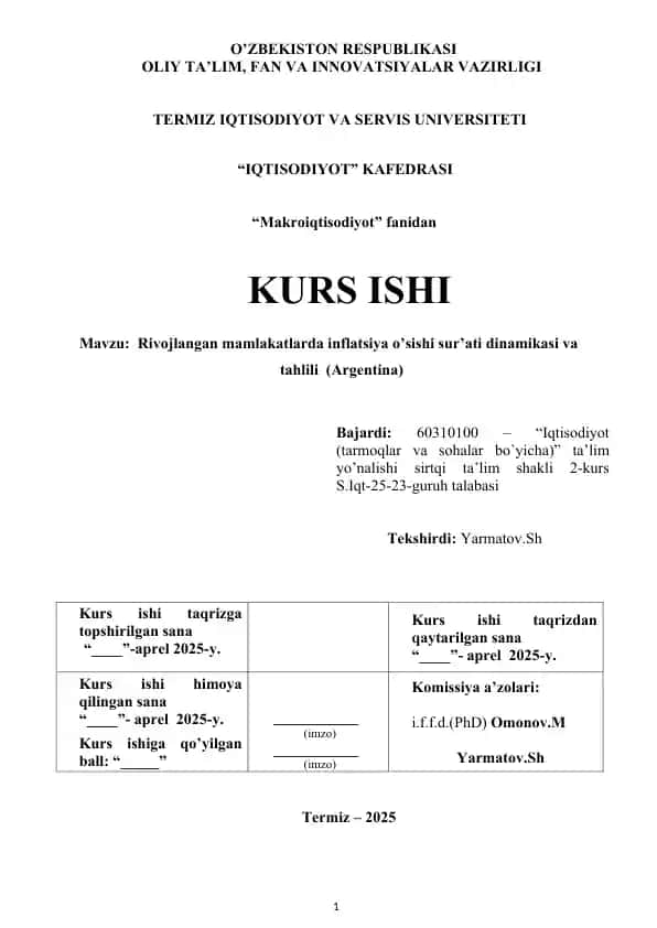 KURS ISHI O’zbekiston soliq siyosati