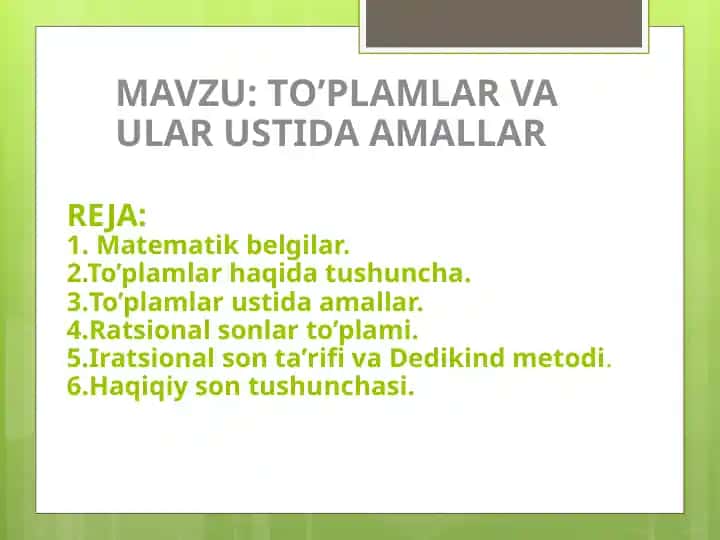 To'plamlar va ular ustida amallar