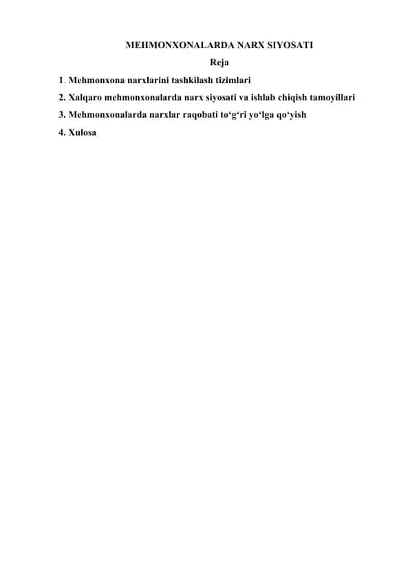 MEHMONXONALARDA NARX SIYOSATI