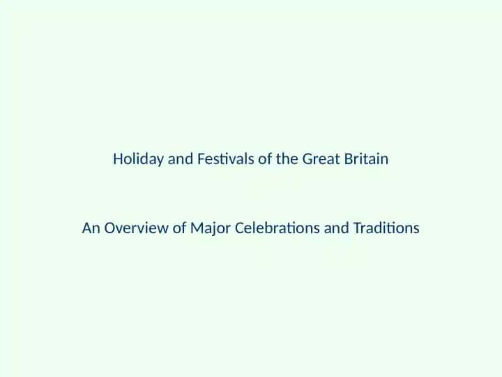 Holiday and Festivals of the Great Britain