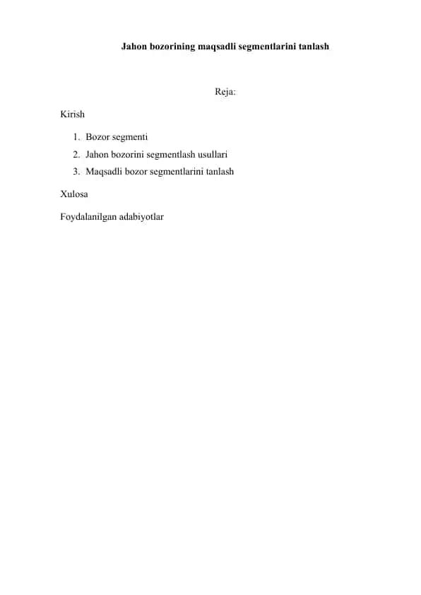 Bozor segmenti tanlash