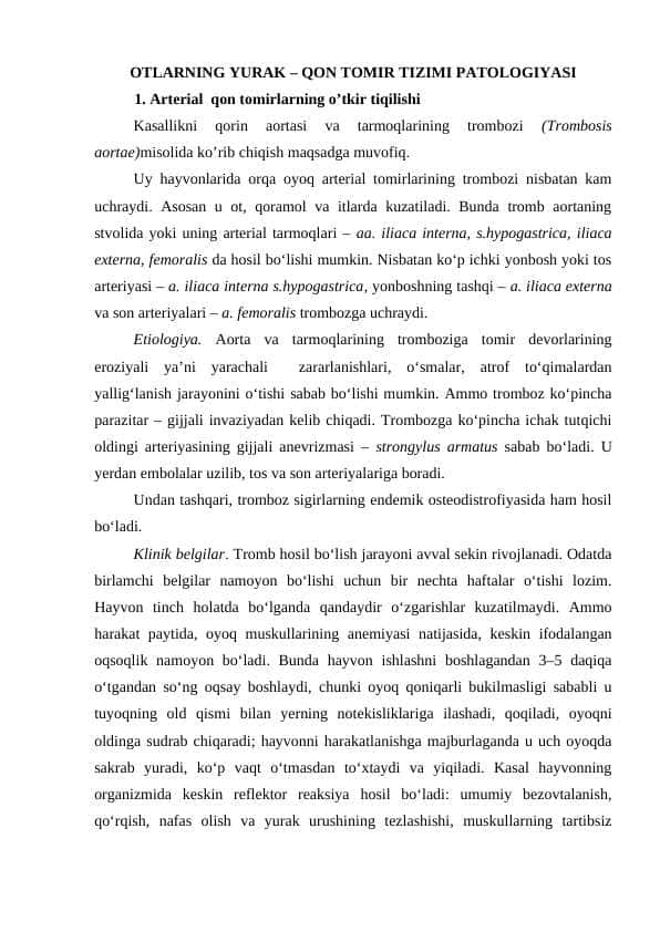OTLARNING YURAK – QON TOMIR TIZIMI PATOLOGIYASI