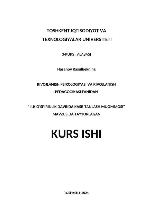 ILK OʻSPIRINLIK FAVRIDA KASP TANLASH MUAMMOSI