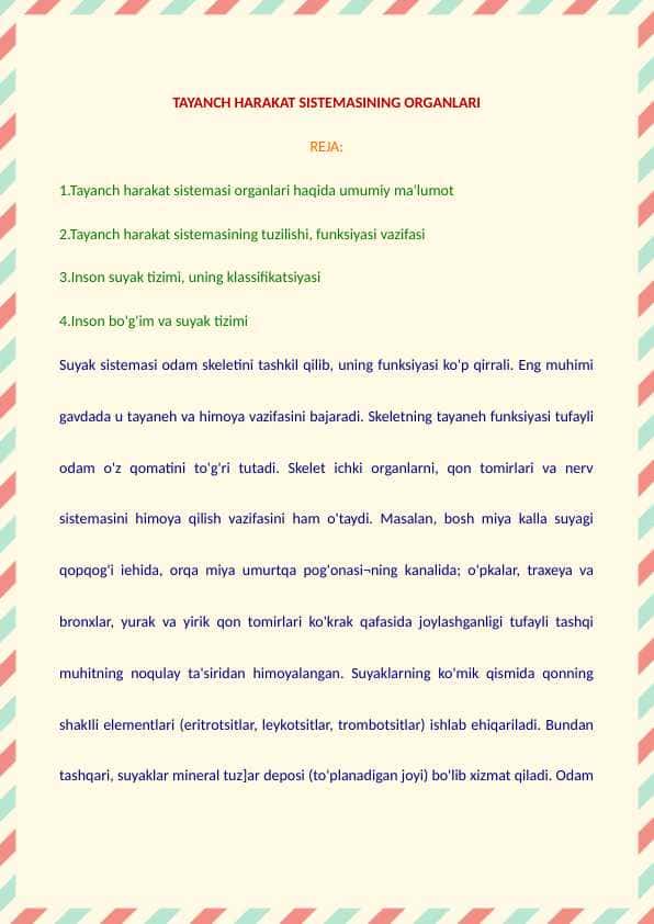 Tayanch harakat sistemasining organlari