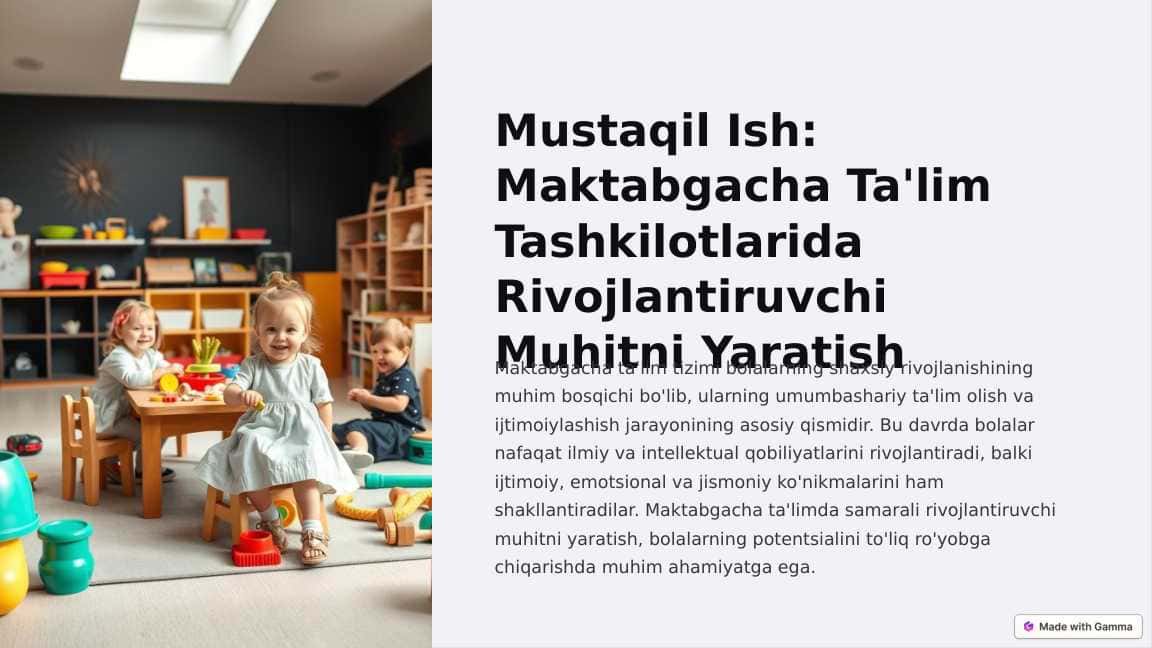Maktabgacha ta’lim tashkilotlarida rivojlantiruvchi muhitni yaratish