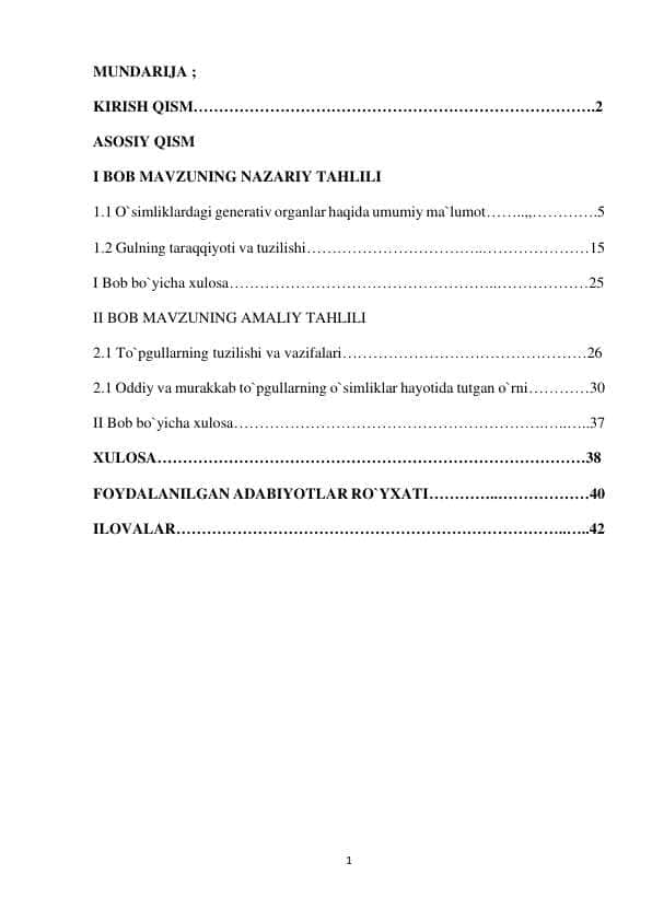 O`simliklardagi generativ organlar haqida umumiy ma`lumotO`simliklardagi generativ organlar haqida umumiy ma`lumot