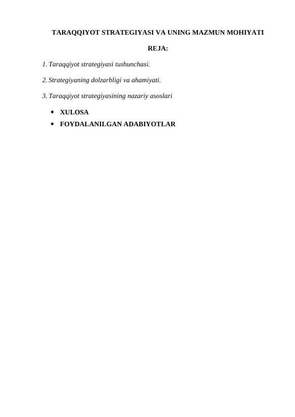 TARAQQIYOT STRATEGIYASI VA UNING MAZMUN MOHIYATI