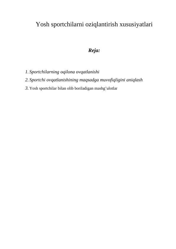 Yosh sportchilarni oziqlantirish xususiyatlari