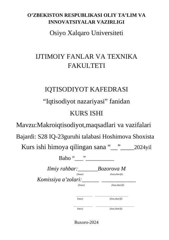Makroiqtisodiyot,maqsadlari va vazifalari