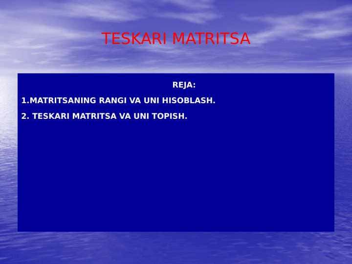 TESKARI MATRITSA