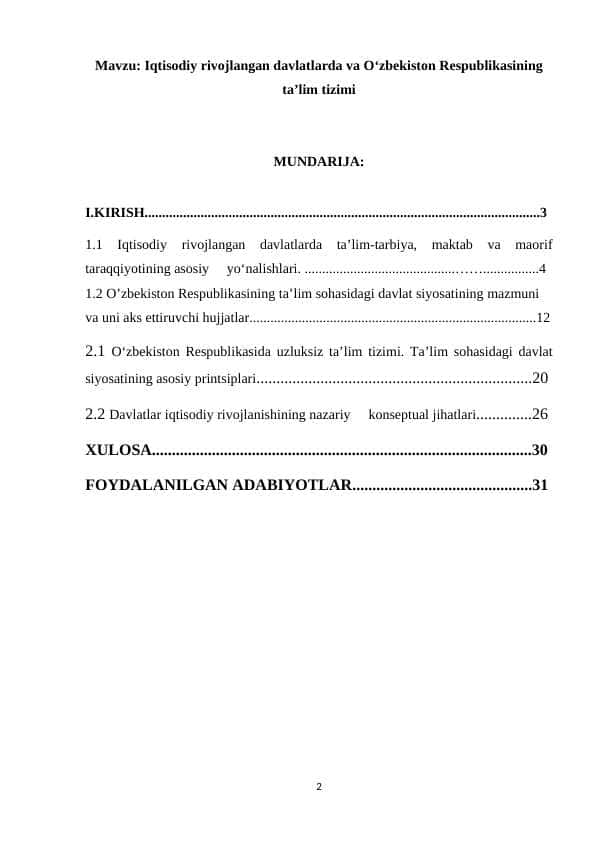 Iqtisodiy rivojlangan davlatlarda va O‘zbekiston Respublikasining ta’lim tizimi