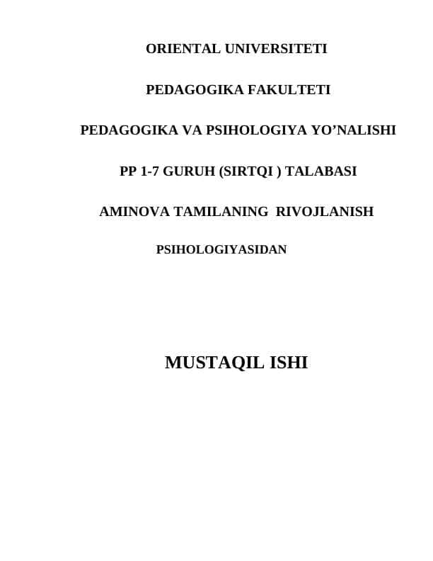 FREYDNING KLASSIK PSIXOANALIZIDA PSIXIK RIVOJLANISH VA HOZIRGI ZAMON PSIXOANALITIKASI mustaqil ish