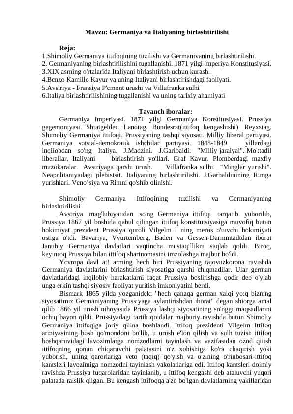 Germaniya va Italiyaning birlashtirilishi