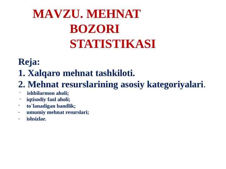 MEHNAT BOZORI STATISTIKASI