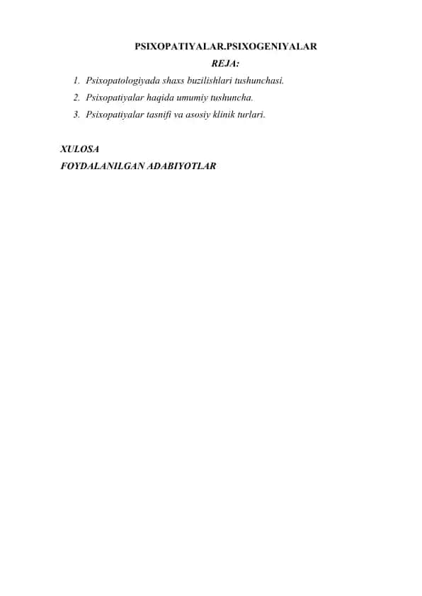 PSIXOPATIYALAR.PSIXOGENIYALAR